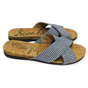 Sam Edelman 235190 Hattie Slide Blue Striped Criss Cross Women's Size 11 M